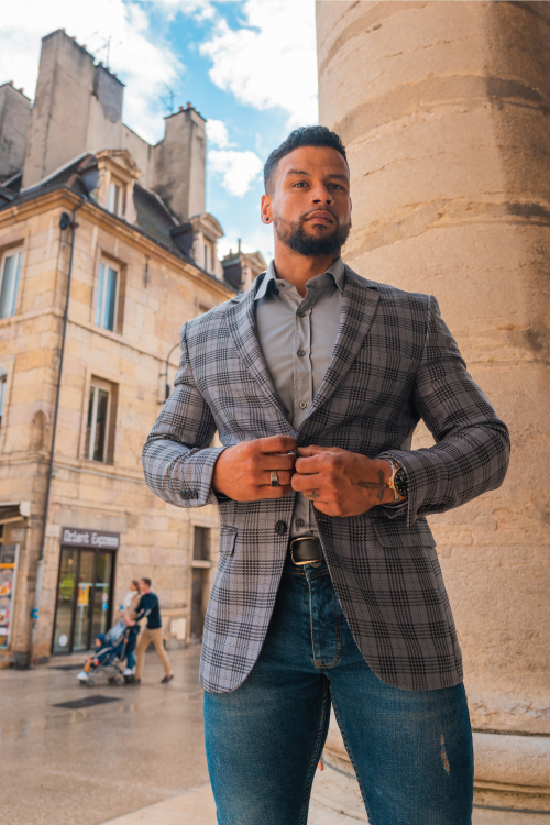 SLIM FIT+ CHECKERED JACKET