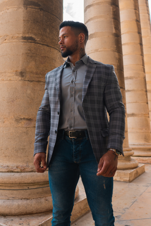 SLIM FIT+ CHECKERED JACKET