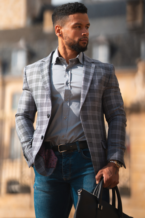 SLIM FIT+ CHECKERED JACKET